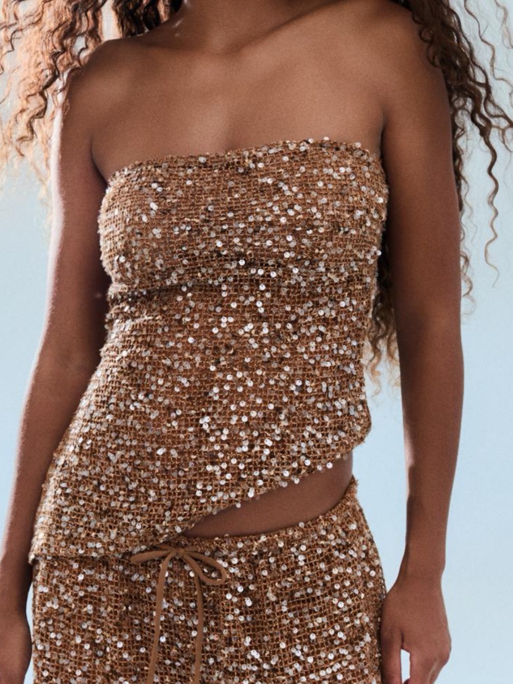 BERSHKA SEQUINNED BANDEAU TOP